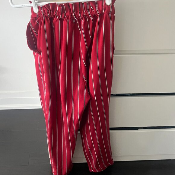Stylish Red Striped Paperbag Waist Pants - Picture 2 of 7